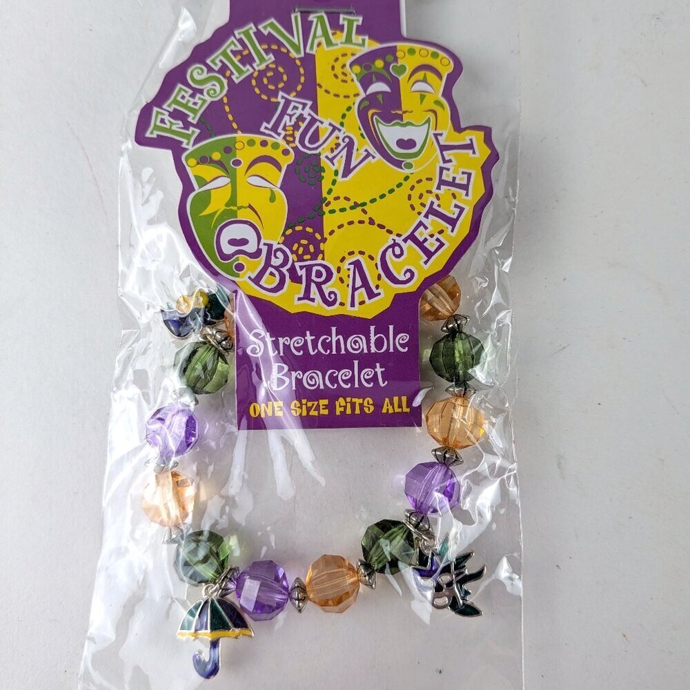 NEW Mardi Gras Stretch Bracelet - Umbrella/Masks